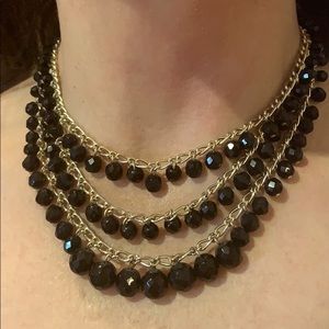 Vintage Black Faceted Bead Three Strand Necklace - Choker